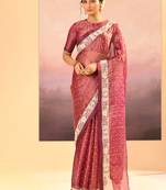Onion pink embroidered tissue saree set