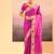 Magenta pink foil printed raw silk saree set