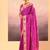 Magenta pink foil printed raw silk saree set