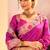 Magenta pink foil printed raw silk saree set
