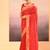 Coral red printed raw silk saree set
