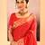 Coral red printed raw silk saree set