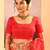 Coral red printed raw silk saree set
