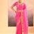 Hot pink printed raw silk saree set