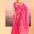 Hot pink printed raw silk saree set