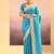 Turquoise blue printed raw silk saree set