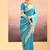 Turquoise blue printed raw silk saree set