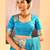 Turquoise blue printed raw silk saree set