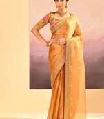 Mustard gold embroidered tissue saree set