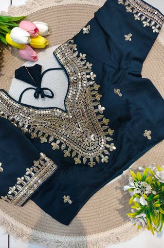 Navy blue gotta patti party wear blouse