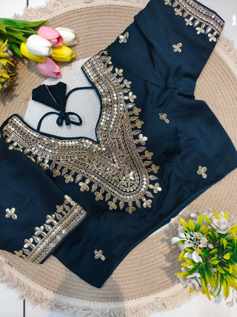 Navy blue gotta patti party wear blouse