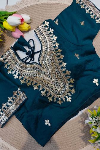 Teal blue gotta patti party wear blouse