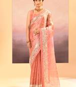 Blush pink embroidered tissue saree set