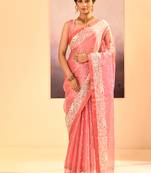 Rose pink embroidered tissue saree set