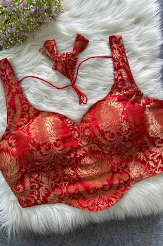 Red heavy banarasi corset style blouse