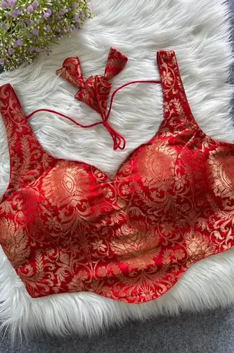 Red heavy banarasi corset style blouse