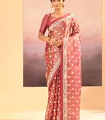 Mauve pink embroidered tissue saree set