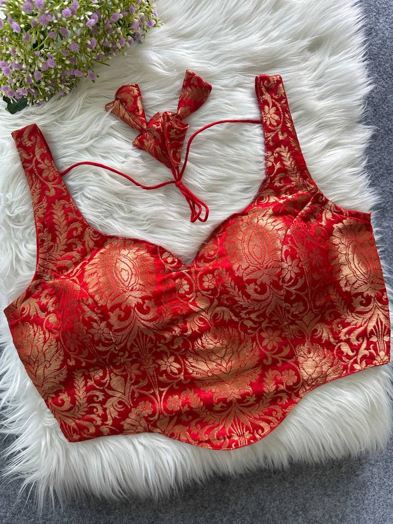 Red heavy banarasi corset style blouse