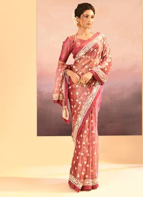 Mauve pink embroidered tissue saree set 3