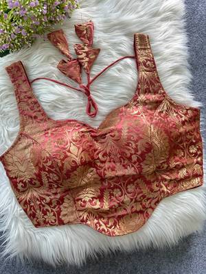 Peach heavy banarasi corset style blouse 1