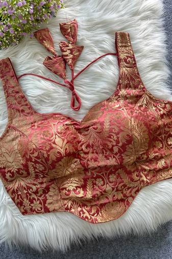 Peach heavy banarasi corset style blouse