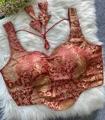 Peach heavy banarasi corset style blouse