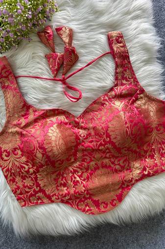 Rani pink heavy banarasi corset style blouse