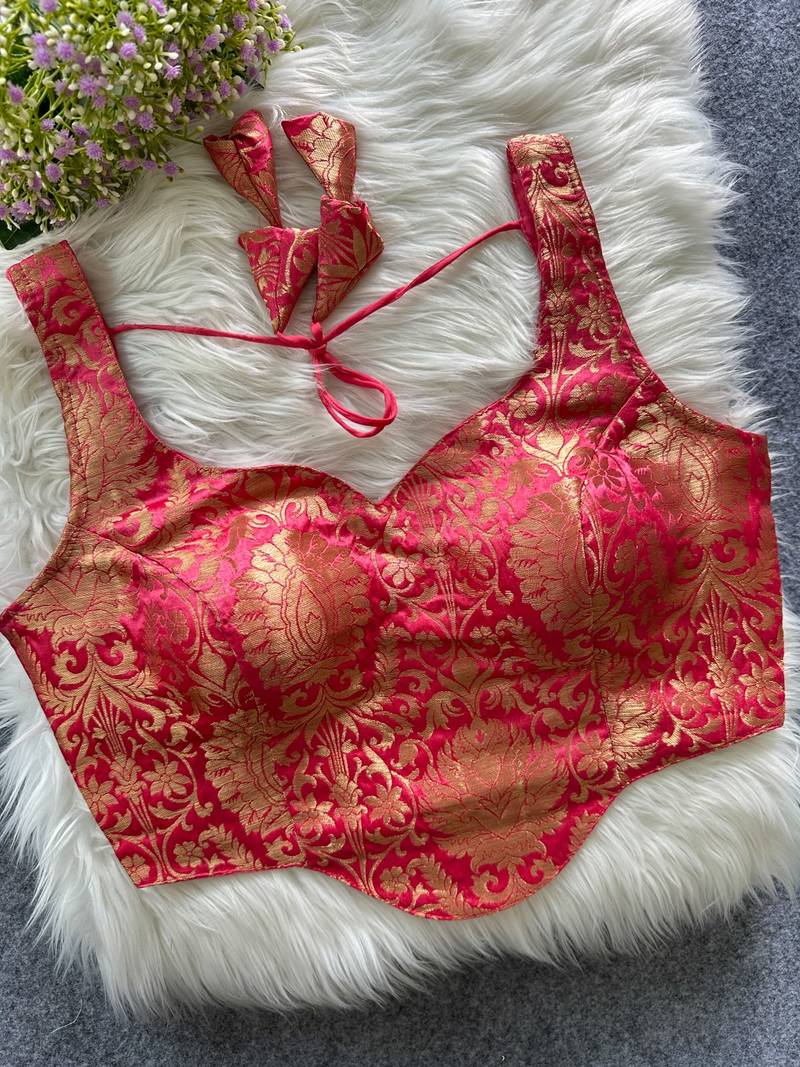 Rani pink heavy banarasi corset style blouse