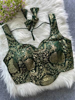 Green heavy banarasi corset style blouse 1