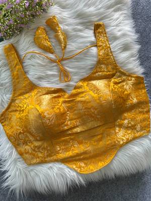 Yellow heavy banarasi corset style blouse 1