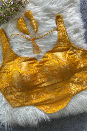 Yellow heavy banarasi corset style blouse