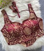 Wine heavy banarasi corset style blouse