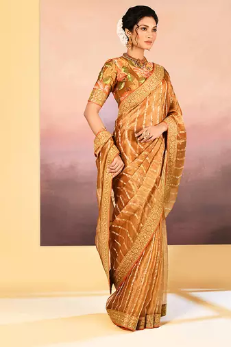 Classic gold embroidered tissue saree set
