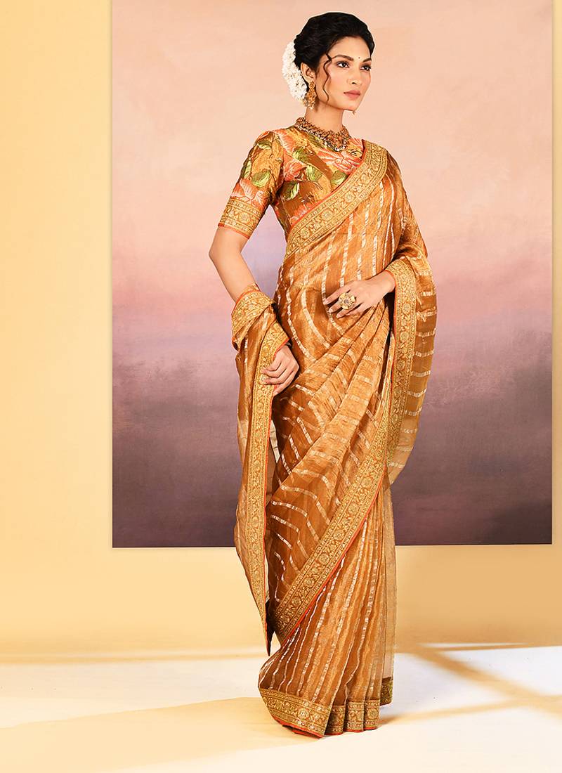 Classic gold embroidered tissue saree set