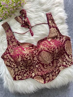 Wine heavy banarasi corset style blouse 2