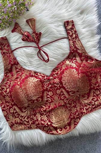 Maroon heavy banarasi corset style blouse