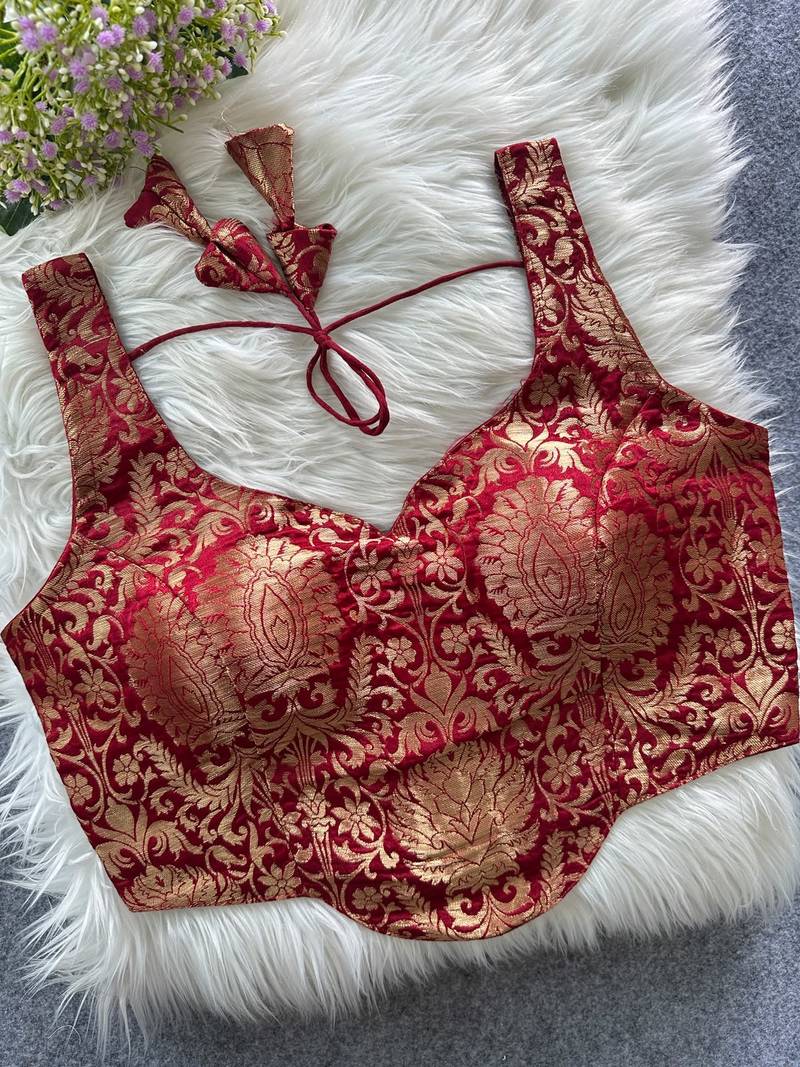 Maroon heavy banarasi corset style blouse