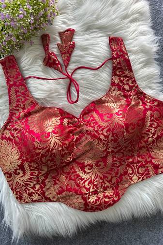 Red heavy banarasi corset style blouse