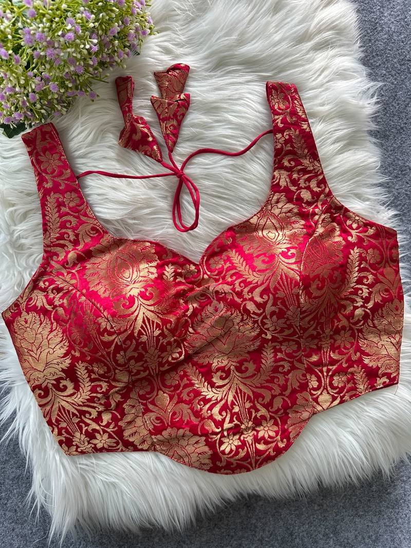Red heavy banarasi corset style blouse