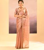 Rose pink embroidered tissue saree set
