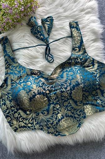 Blue heavy banarasi corset style blouse