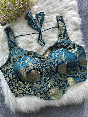 Blue heavy banarasi corset style blouse 2