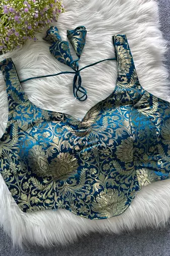Blue heavy banarasi corset style blouse