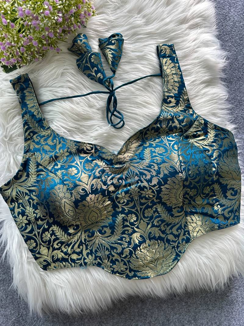 Blue heavy banarasi corset style blouse