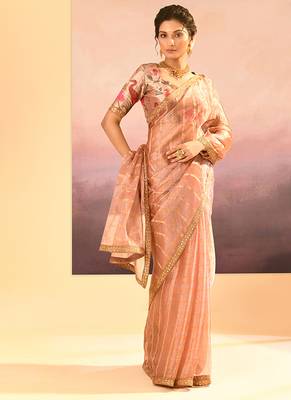 Rose pink embroidered tissue saree set 3