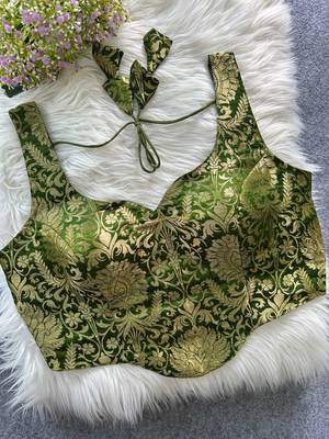 Olive heavy banarasi corset style blouse 1