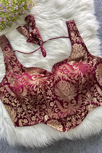 Magenta heavy banarasi corset style blouse
