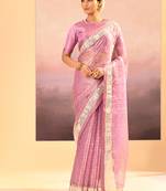 Pastel pink embroidered tissue saree set