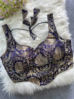 Navy blue heavy banarasi corset style blouse 1