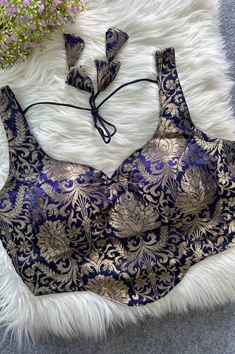 Navy blue heavy banarasi corset style blouse